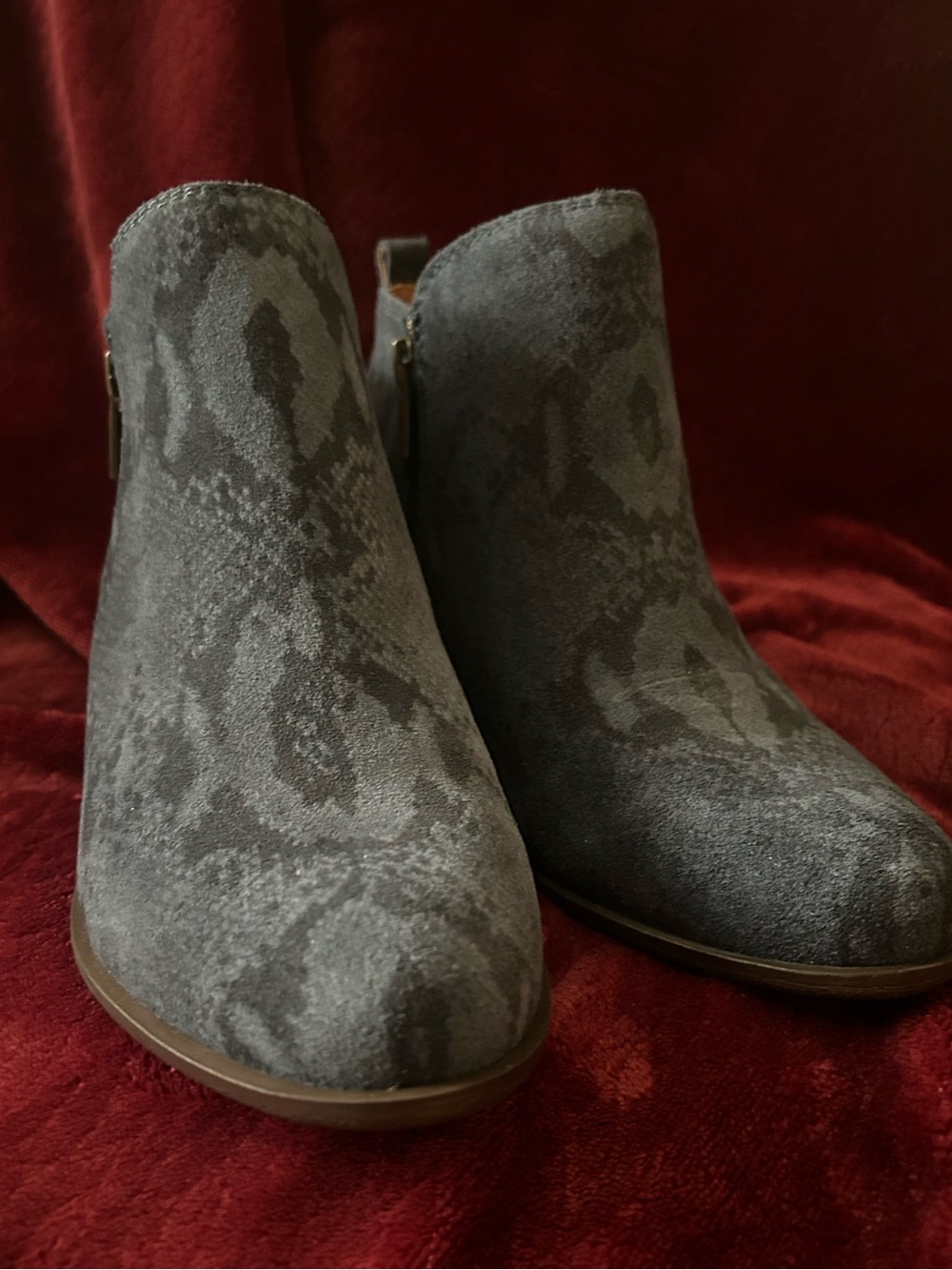 Lucky Brand Women's Basel Wide Width Booties In Denim Blue Snake Print Suede